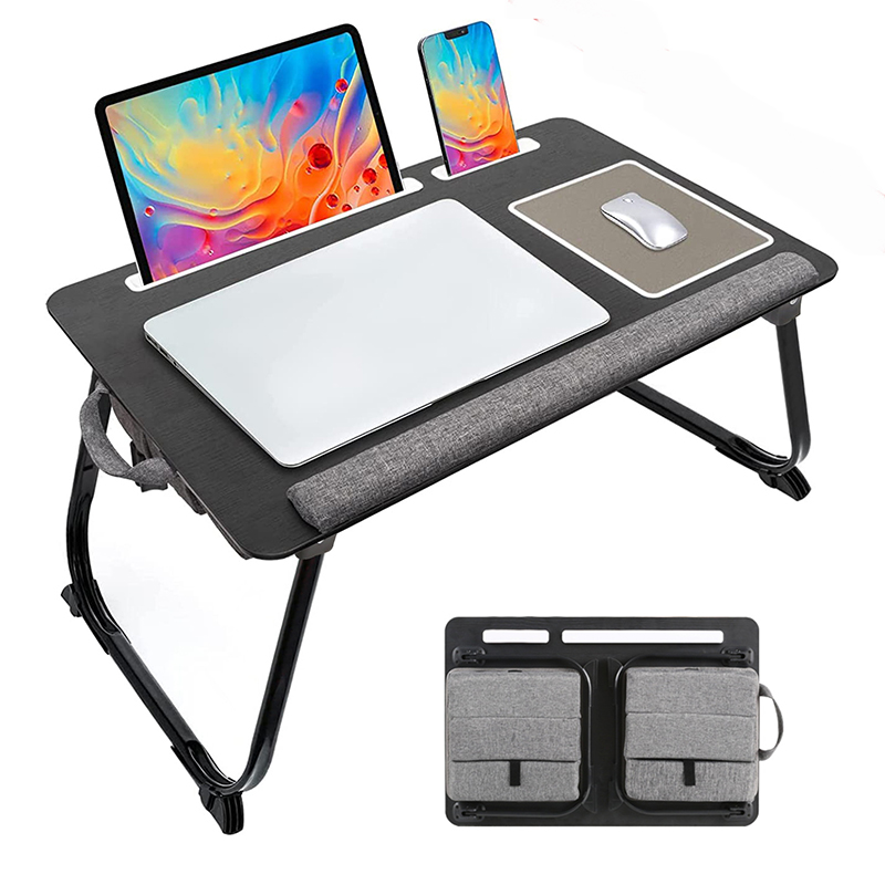 Inversion Table Fold - MUMUCC ポータブルベッドテーブル ノートパソコン用 折りたたみ式 折りたたみ式クッション、ハンドル、スロット、マウスパッド付き、木製ゲームデスク