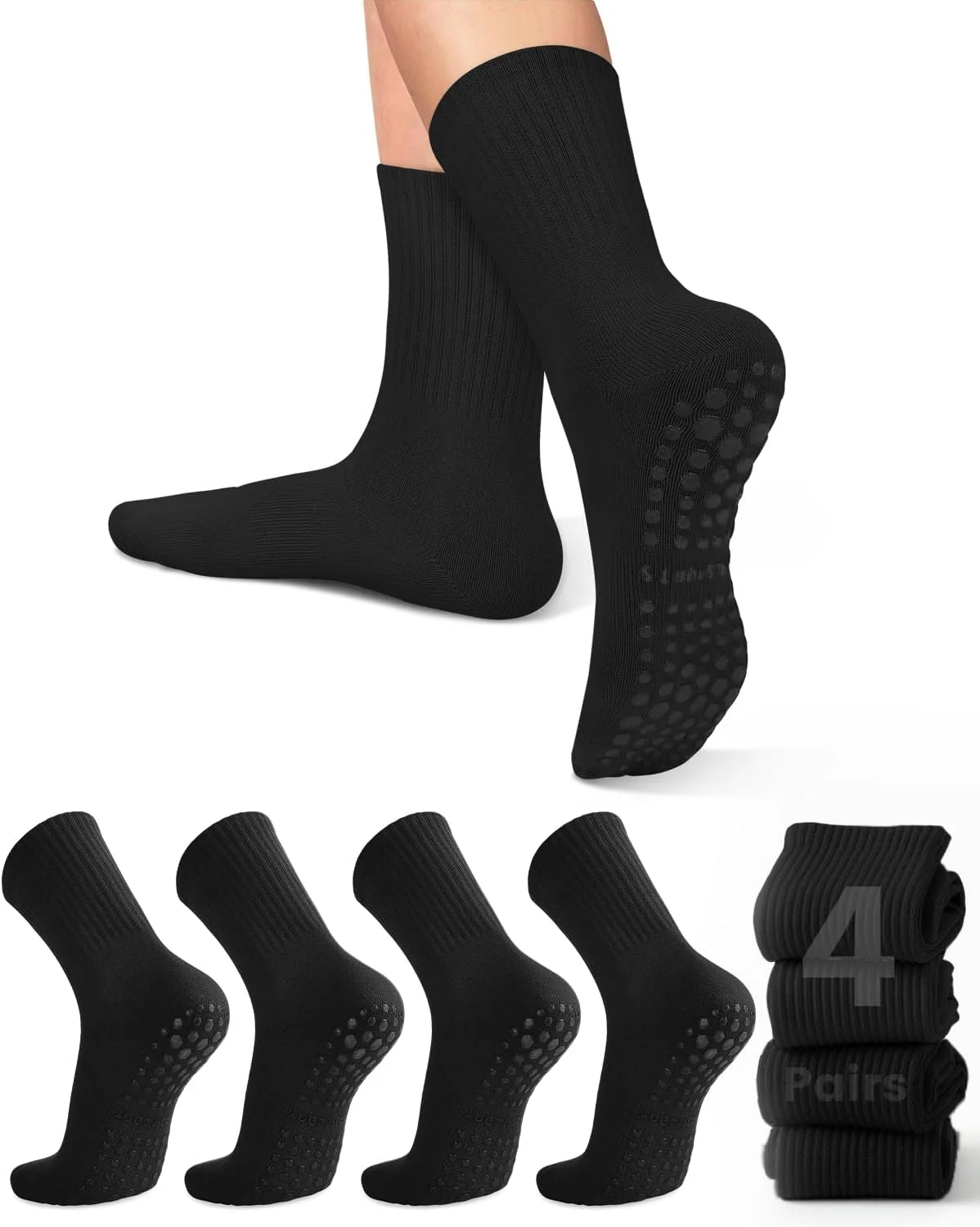 Pilates & Yoga Studio Alineacion - 女性用ヨガソックス4足、ソリッドカラーのミッドソール滑り止めグリップ付きヨガピラティスバレエソックス