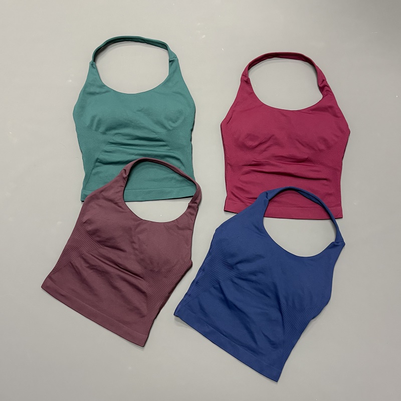 Yoga Strap Cotton - 女性用ホルターネックスポーツトップ シームレスヨガタンクトップ 内蔵パッド入り 高弾性スリムフィット ジムワークアウト フィットネス