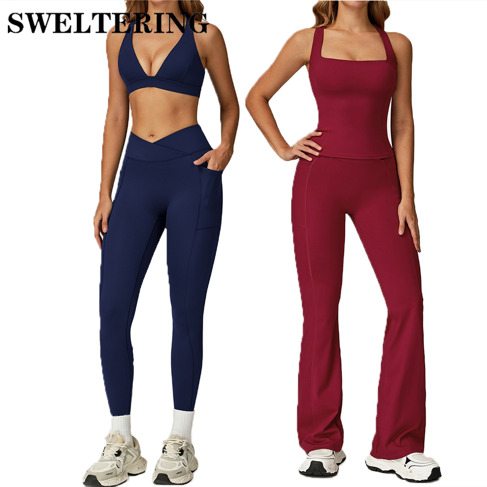 Pilates Yoga Legging - 2ピースフィットネススーツ ヨガピラティスセット アスレチックウェア ジムワークアウトトラックスーツ レディース プッシュアップヨガスーツ