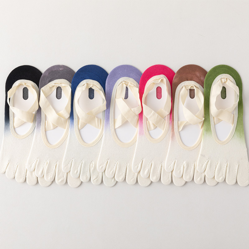 Yoga Strap Cotton - トレンディなグラデーションクロスストラップ 5 指ヨガソックス女性アンチスリッププロフェッショナルピラティスソックス屋内ダンスフィットネススポーツソックス