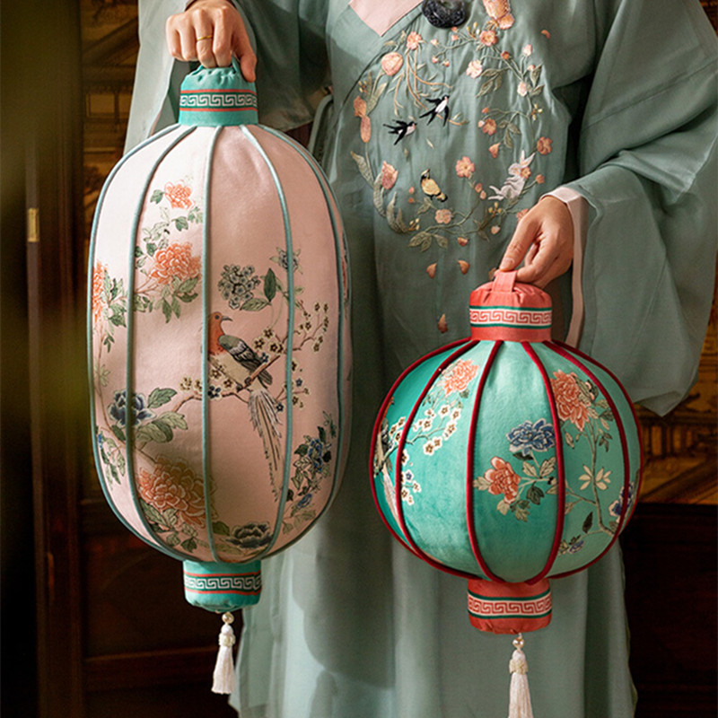 Bolster Cushion Round - ランタン枕 新中国風 花柄 鳥柄 ヴィンテージ レッド