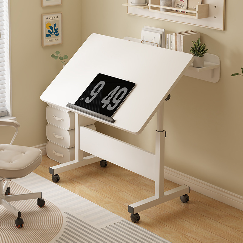Inversion Table Fold - ポータブル折りたたみ式ラップトップベッドサイドテーブル、高さ調節可能、ローリングホイール付き、コンピューターデスク、学習、描画、寝室、多機能