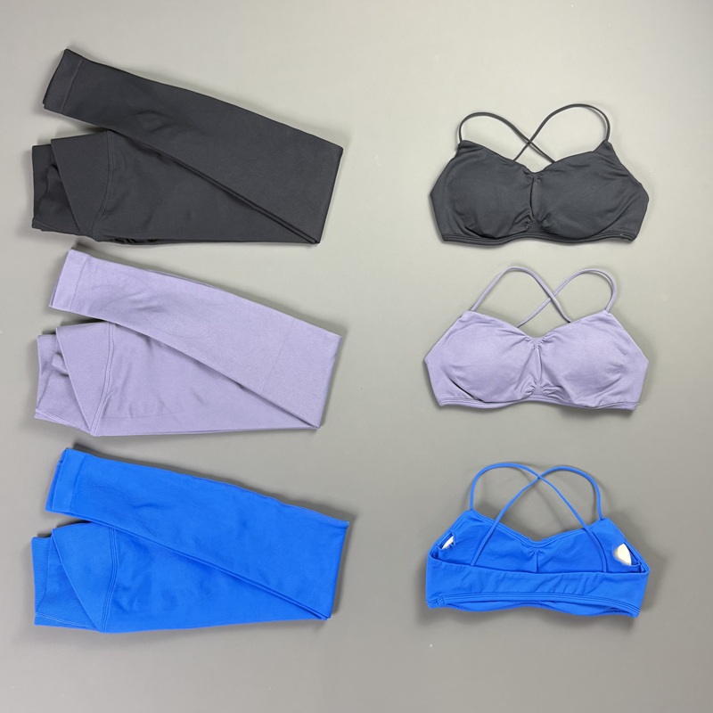 Pilates Yoga Legging - 2ピース ビジョンレギンスセット レディース バックレススポーツビジョンブラ＆ヒップアップクロスウエストフィットネスレギンス ピラティスジムワークアウトセット