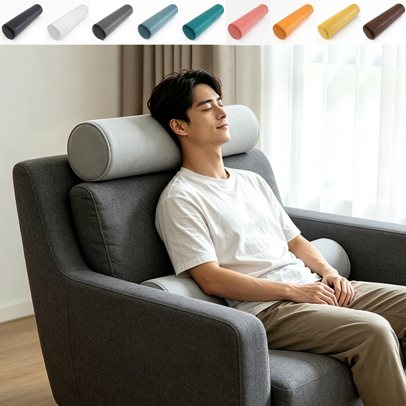 Bolster Cushion Round - 大型多用途円筒形ネックボルスター枕、防水取り外し可能カバー付きフォームクッション、オフィスデスクでの昼寝、車での旅行、ヨガに最適