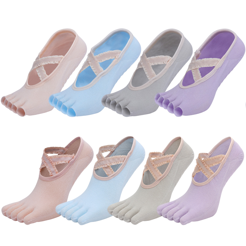 Yoga Strap Cotton - 5本指のヨガソックス,レース,クロスストラップ,滑り止め,バレエ,コットン,ヒール