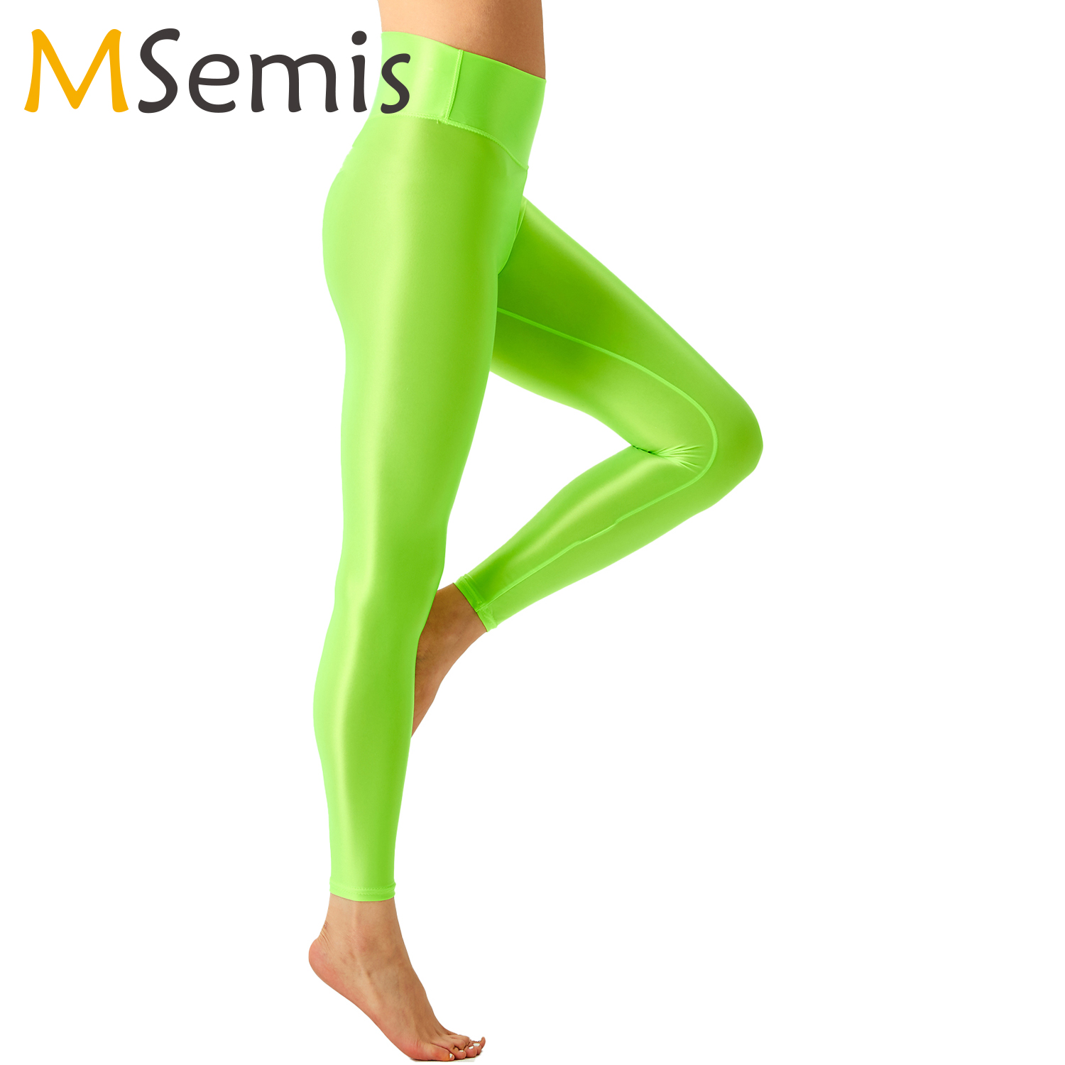 女性用の伸縮性ウエストバンド,光沢のあるバレエパンツ - Pilates Yoga Legging のレビューと価格