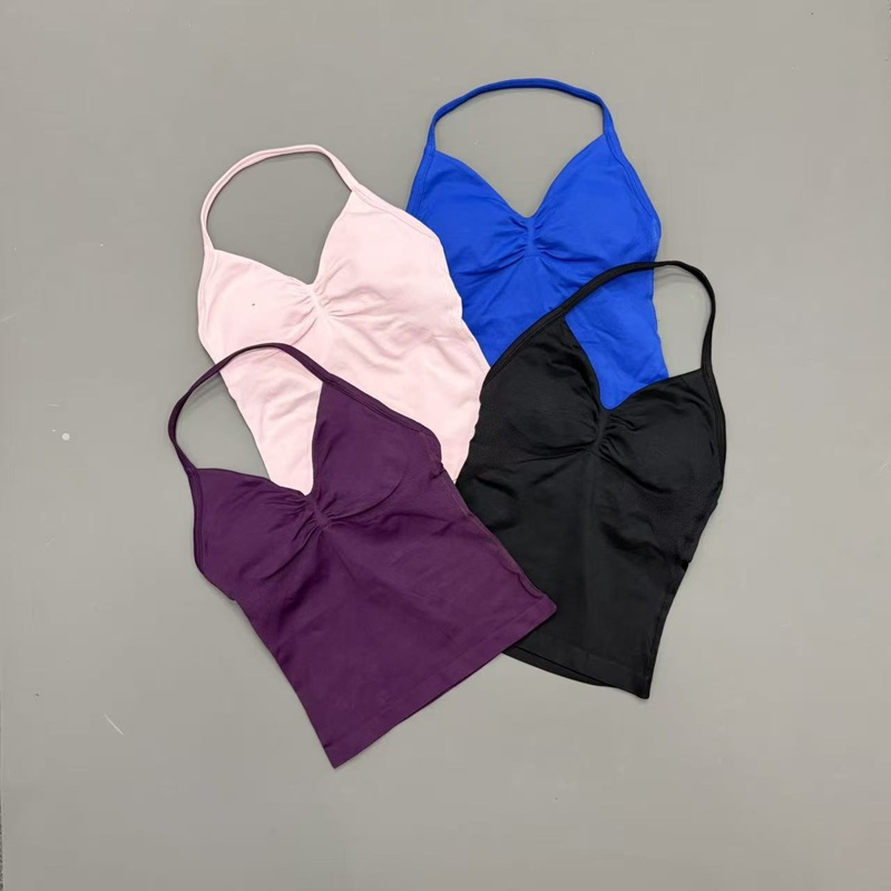 ジム女性用スポーツタンクトップ シームレス ホルターストラッ - Yoga Strap Cotton のレビューと価格