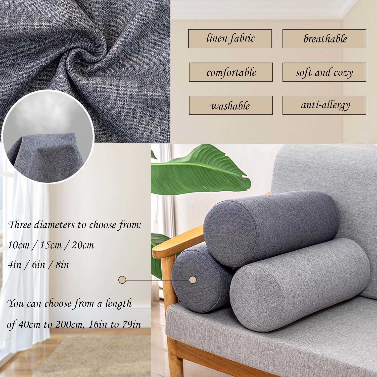 膝/脚/首用フォームロール枕、フルムーンボルスター/円筒形枕 - Bolster Cushion Round のレビューと価格