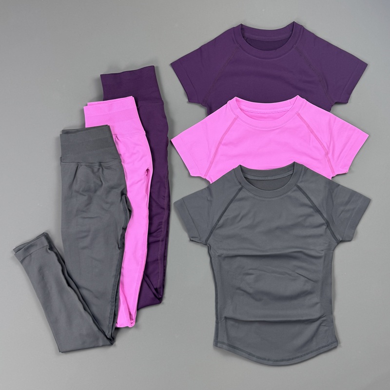 2 ピースジムセット女性ラグラン半袖スポーツトップハイウエス - Pilates Yoga Legging のレビューと価格