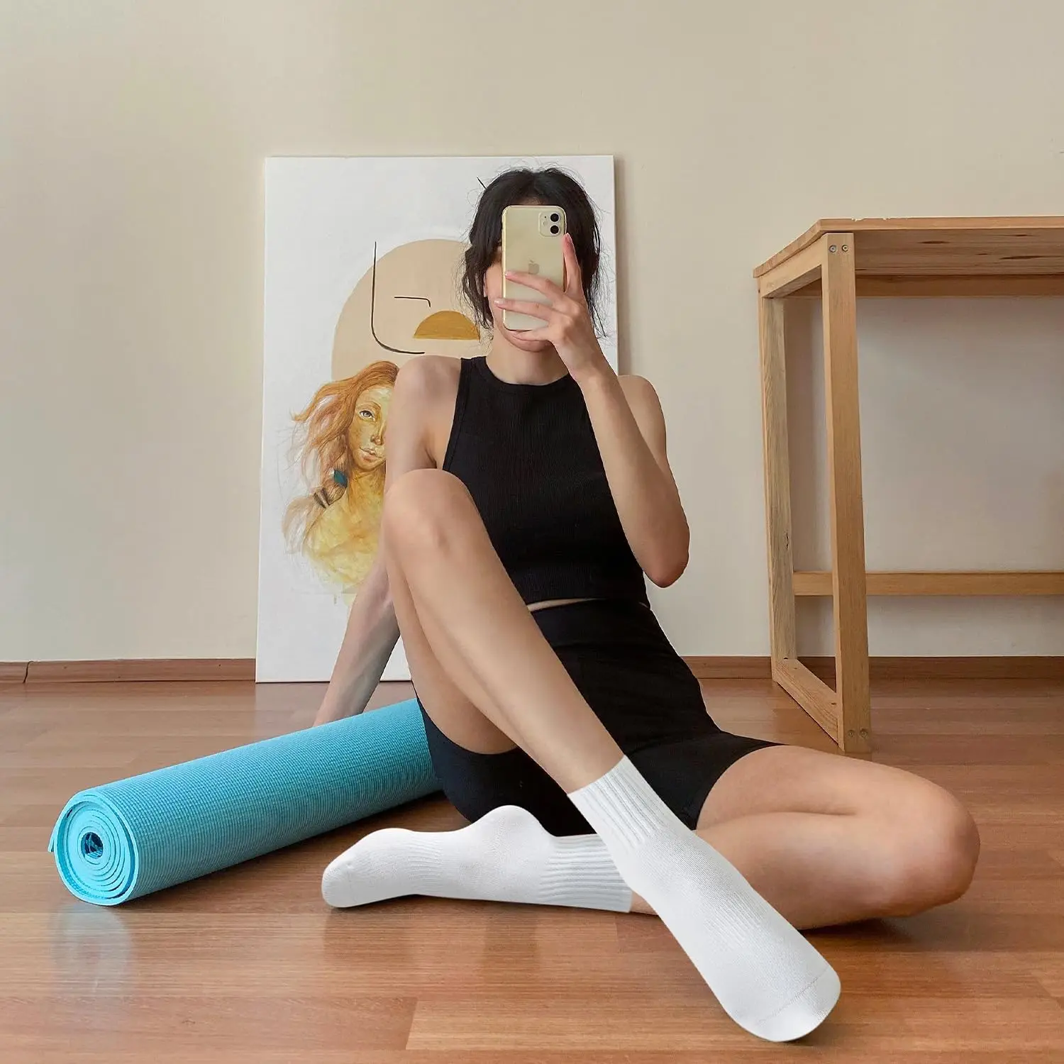 女性用ヨガソックス4足、ソリッドカラーのミッドソール滑り止め - Pilates & Yoga Studio Alineacion のレビューと価格