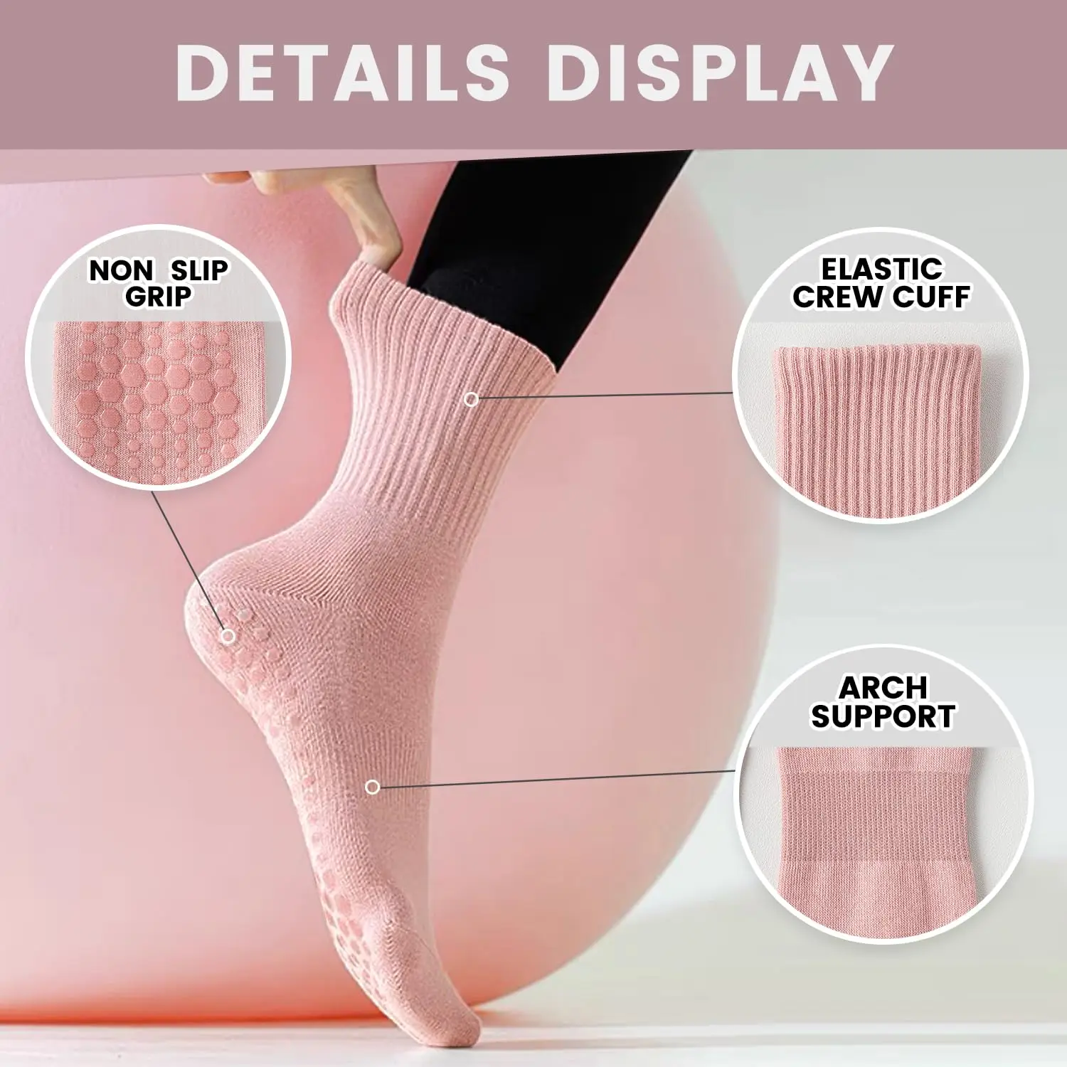 女性用ヨガソックス4足、ソリッドカラーのミッドソール滑り止め - Pilates & Yoga Studio Alineacion のレビューと価格