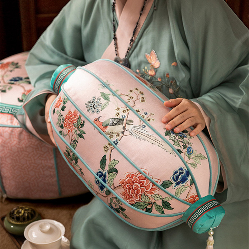 ランタン枕 新中国風 花柄 鳥柄 ヴィンテージ レッド 装飾 - Bolster Cushion Round のレビューと価格