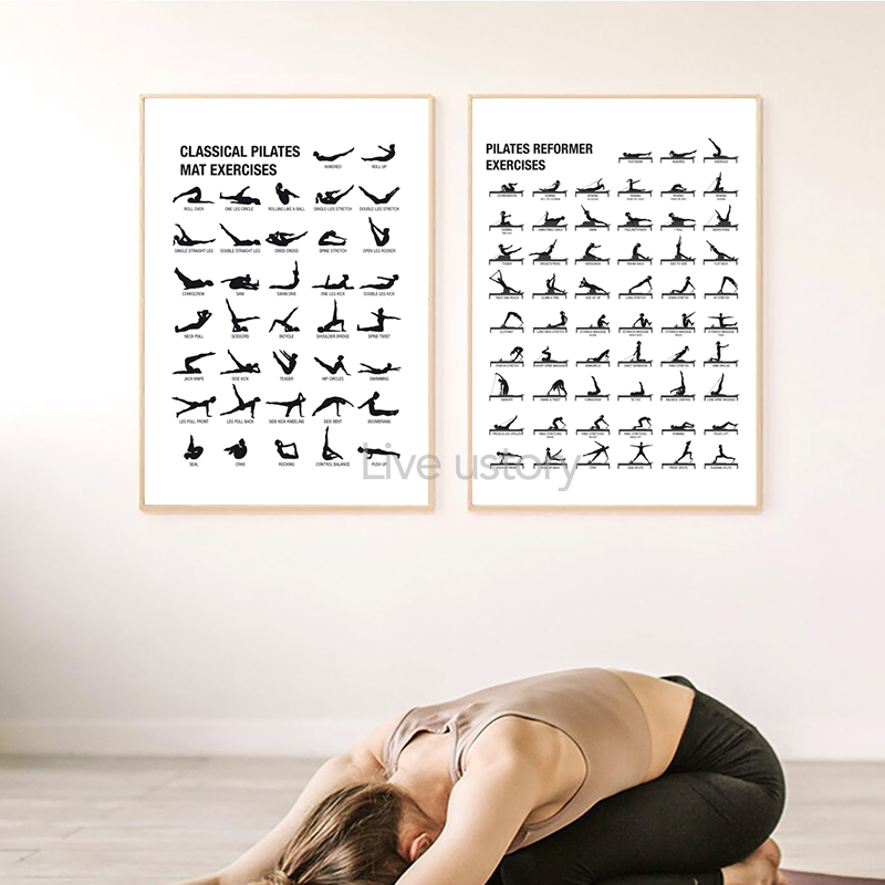 フレームレスピラティスワークアウトチャートポスターキャンバス - Pilates Yoga Origin のレビューと価格