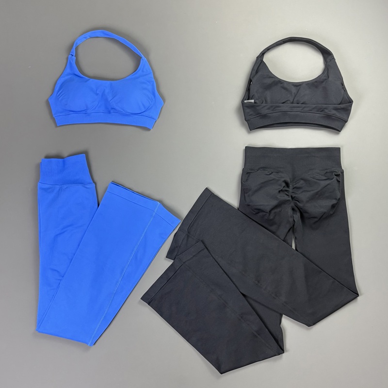 2ピースベルボトムレギンスセット レディース 無地 ホルター - Pilates Yoga Legging のレビューと価格